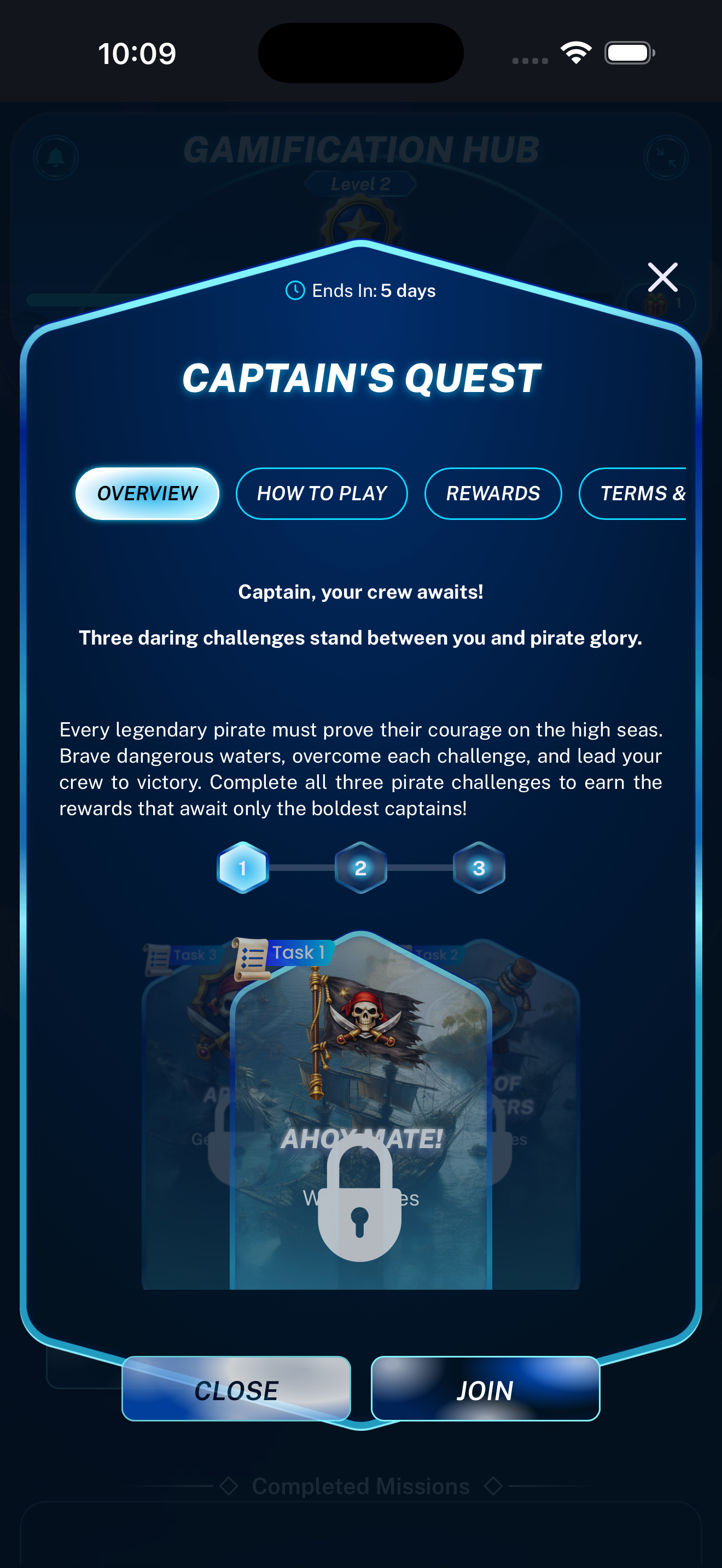 Mission Overview tab displayed on a mobile phone